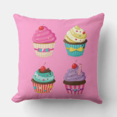 ピンクのカップケーキの枕 クッション (正面)