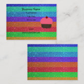 ピンクのカップケーキの虹のグリッター 名刺 (正面/裏面)