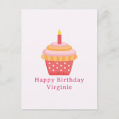 ピンクのカップケーキの誕生日おめでとう ポストカード (正面)