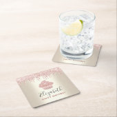 ピンクのカップケーキグリッタードリッモダンプガーリー金ゴールドパーティー スクエアペーパーコースター (インサイチュ)