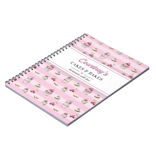 ピンクのカップケーキケーキデザートレシピキッチン料理 ノートブック (左側)