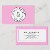 ピンクのカップケーキサークルロゴベーカリーの名刺 予約カード (正面/裏面)