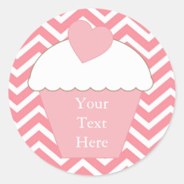 ピンクのカップケーキシェブロン ラウンドシール