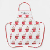 ピンクのカップケーキスイーツハンドドローベーキング食品かわいいAp エプロン (正面)