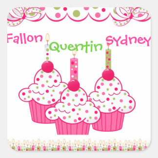 ピンクのカップケーキスティケットトリプレット スクエアシール
