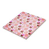 ピンクのカップケーキドーナツマカロンパターン タイル (側面)