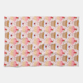 ピンクのカップケーキパターン キッチンタオル (横)