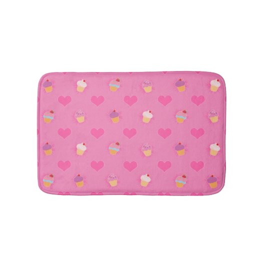 ピンクのカップケーキパターン バスマット (正面)
