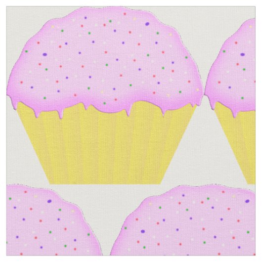 ピンクのカップケーキパターン ファブリック (クローズアップ)