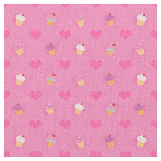 ピンクのカップケーキパターン ファブリック (クローズアップ)