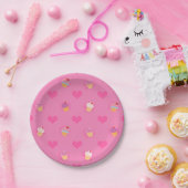 ピンクのカップケーキパターン ペーパープレート (パーティー)