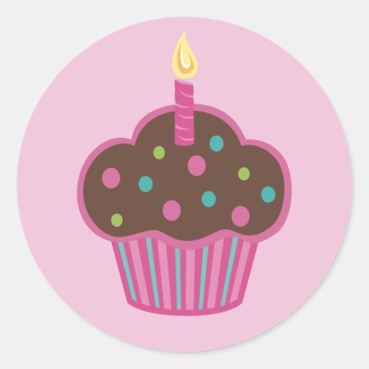 ピンクのカップケーキパーティーのお気に入りシール ラウンドシール (正面)