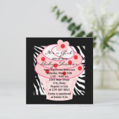 ピンクのカップケーキピンクゼブラベビーシャワー 招待状 (スタンド正面)