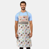 ピンクのカップケーキベーカリーの女の子用エ10代のプロン エプロン (着用した状態)