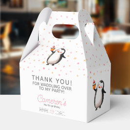 ピンクのカップケーキペンギンお祝いガールズ誕生日 フェイバーボックス