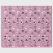 ピンクのカップケーキラッピング紙 ラッピングペーパー (フラット)