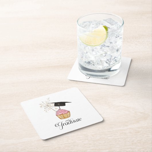 ピンクのカップケーキ卒業生 スクエアペーパーコースター (インサイチュ)