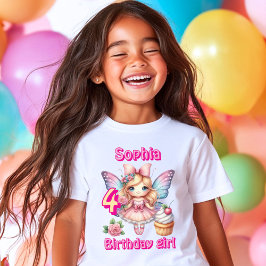 ピンクのカップケーキ妖精バタフライバースデー  Tシャツ