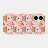 ピンクのカップケーキ柄 iPhone 16ケース (裏面横)