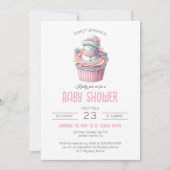 ピンクのカップケーキ甘い振りかける女の子の赤ちゃんシャワー 招待状 (正面)