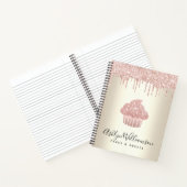 ピンクのカップケーキ グリッター ドリップス ペストリーシェフ ベーカリー ゴールド ノートブック (内部)