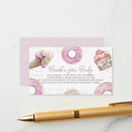 ピンクのカップケーキ&ドーナツ赤ちゃんシャワーブックリクエスト エンクロージャーカード