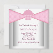 ピンクのカップケーキ ハート ガールズ 2歳の誕生日パーティー 招待状 (裏面)