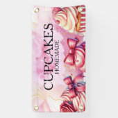 ピンクのカップケーキ マーブル ゴールド ベーカリー 横断幕 (縦)