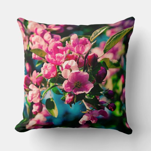 ピンクのカニのリンゴの花 クッション (正面)