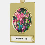 ピンクのカニのリンゴの花 ゴールドプレートバナーオーナメント (左)