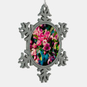 ピンクのカニのリンゴの花 スノーフレークピューターオーナメント (左)