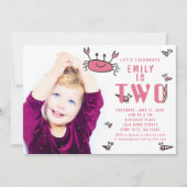 ピンクのカニの海の動物の女の子の写真2番目の誕生日 招待状 (正面)