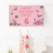 ピンクのカニの海の生き物 シェル ガール フォト 誕生日 横断幕 (インサイチュ)