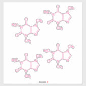 ピンクのカフェイン分子 シール (シート)