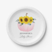 ピンクのカボチャとヒマワリの女の子の赤ちゃんシャワー ペーパープレート (正面)