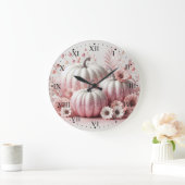 ピンクのカボチャとローマ数字の花 ラージ壁時計 (ホーム)