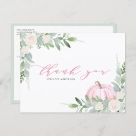 ピンクのカボチャと緑の秋ありがとう ポストカード