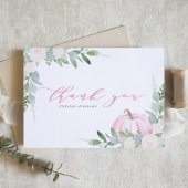 ピンクのカボチャと緑の秋の赤ちゃんシャワー サンキューカード