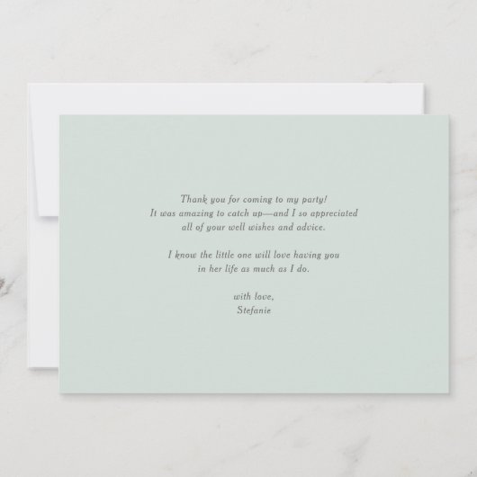 ピンクのカボチャと緑の秋の赤ちゃんシャワー サンキューカード (裏面)