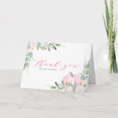 ピンクのカボチャと緑の秋の赤ちゃんシャワー サンキューカード (正面)