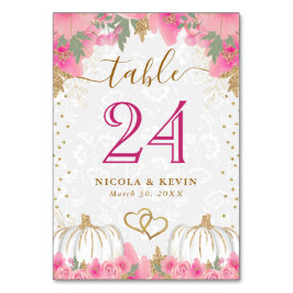ピンクのカボチャと花結婚のシーティングチャート テーブルナンバー