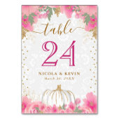 ピンクのカボチャと花結婚のシーティングチャート テーブルナンバー (裏面)