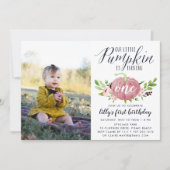ピンクのカボチャのカスタム年齢誕生日パーティーの写真 招待状 (正面)