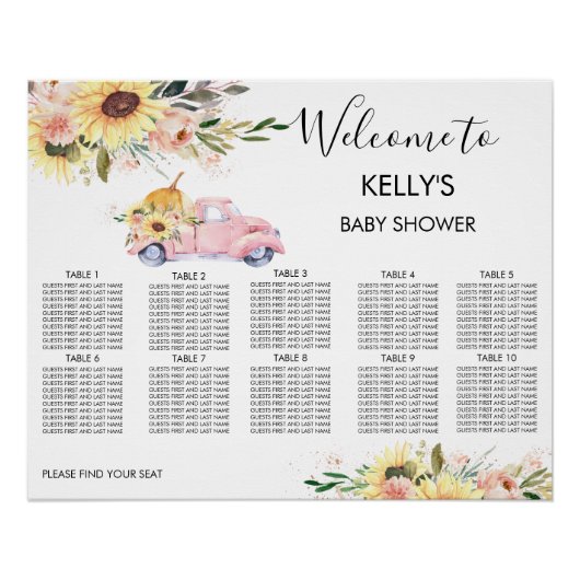 ピンクのカボチャのトラックの赤ちゃんシャワー着席表 ポスター (正面)