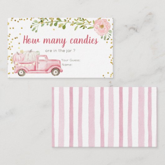 ピンクのカボチャのトラックはキャンディーの数を推測 エンクロージャーカード (正面/裏面)