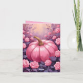 ピンクのカボチャのローズ フラワーハロウィン感謝祭 シーズンカード (裏面)