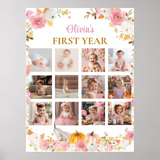 ピンクのカボチャの初年写真マイルストーンポスター ポスター (正面)