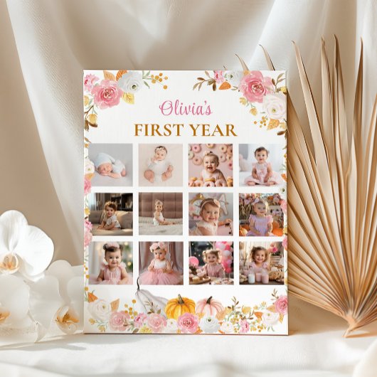 ピンクのカボチャの初年写真マイルストーンポスター ポスター