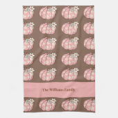 ピンクのカボチャの収穫感謝祭 キッチンタオル (縦)