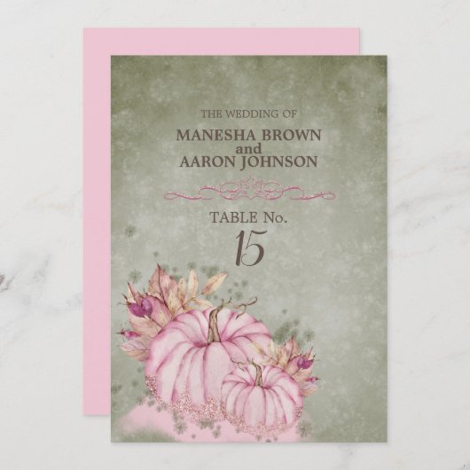 ピンクのカボチャの収穫 - フラットテーブルカード 招待状 (正面/裏面)